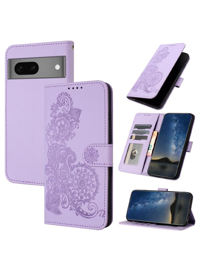 جرين تايجر جراب لهاتف Google Pixel 7، مصنوع من الجلد المنقوش بنقشة زهرة الداتورة - Image 1