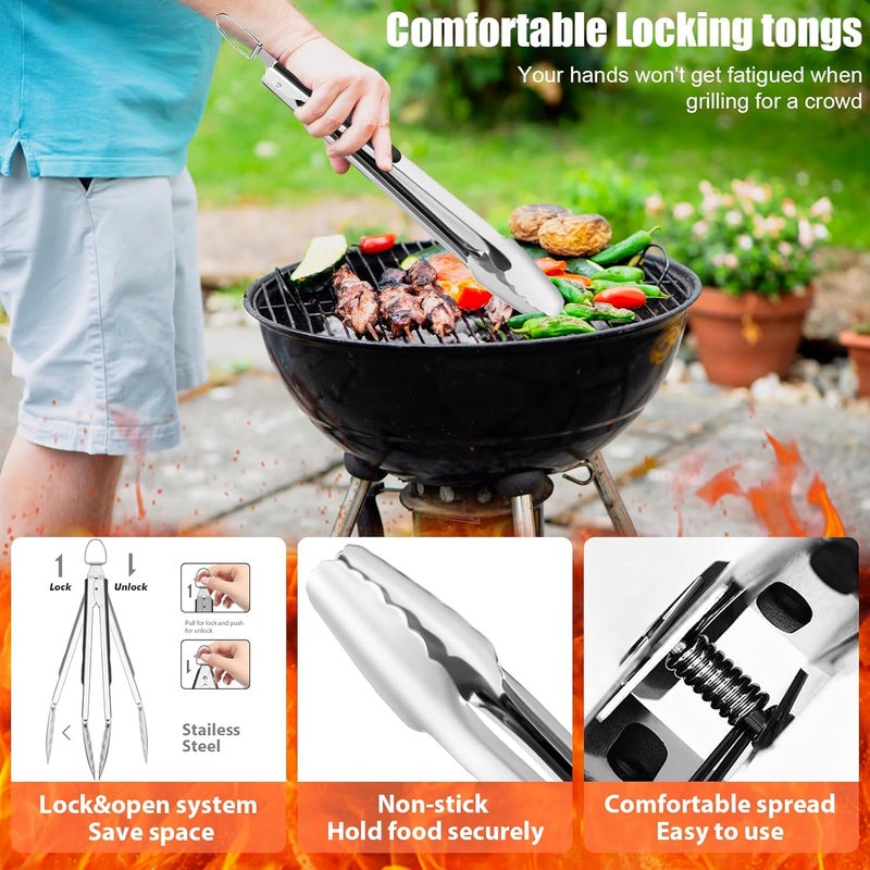 RINPIR 31pcs BBQ Grill Accessories Set for Men Dad, Heavy Duty Grilling Tools Gifts for Christmas, Stainless Steel BBQ Utensils Kit with Mats, Grill Brush in Carrying Bag Black - Image 3