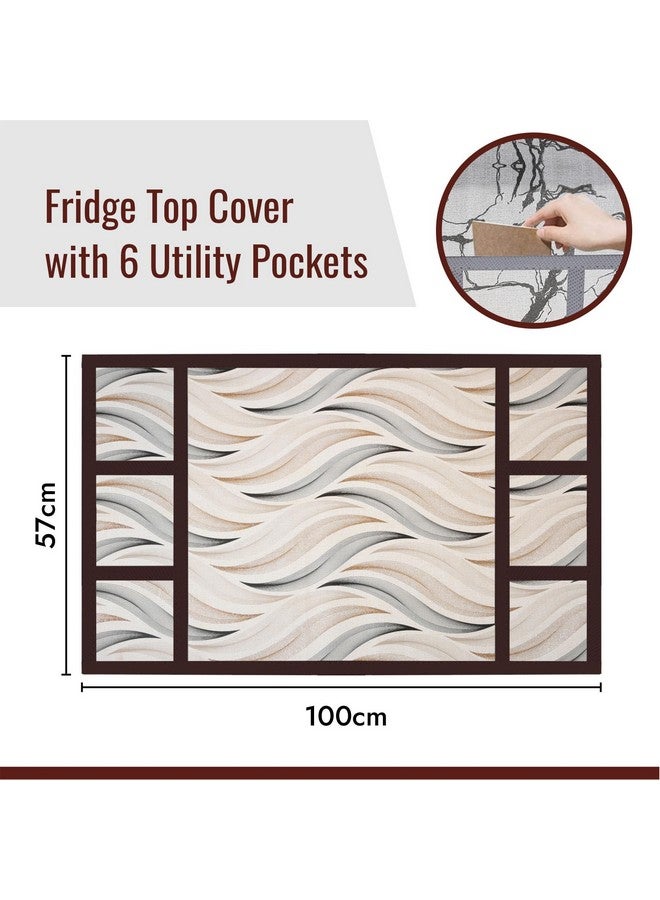 Kuber Industries Kuber Industries Polyvinyl Chloride (PVC) Cream Fridge Top Cover - Dust & Waterproof; 6 Pockets, Wave Design100 x 57 x 1 cm  - Image 3
