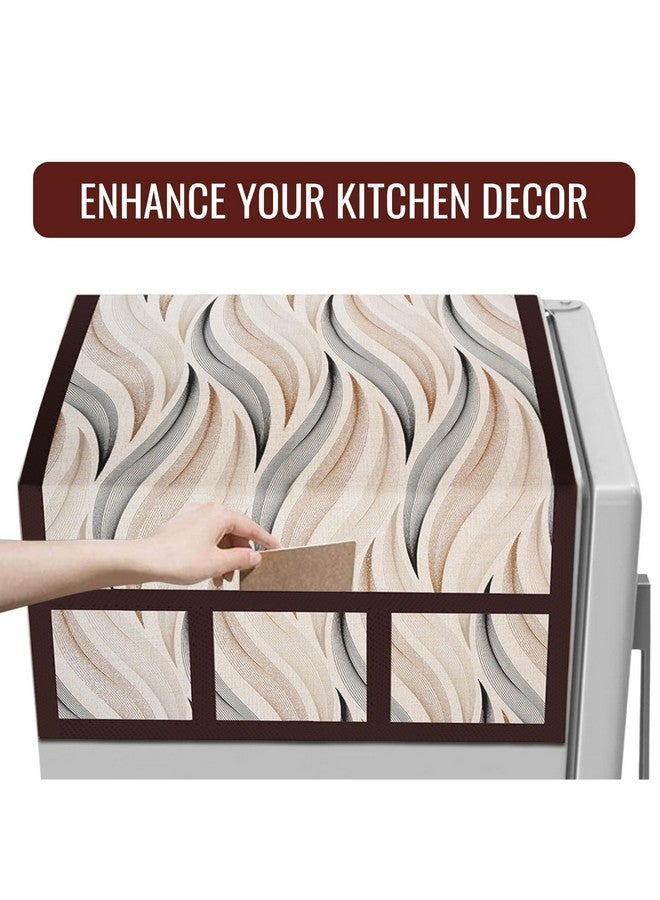 Kuber Industries Kuber Industries Polyvinyl Chloride (PVC) Cream Fridge Top Cover - Dust & Waterproof; 6 Pockets, Wave Design100 x 57 x 1 cm  - Image 5