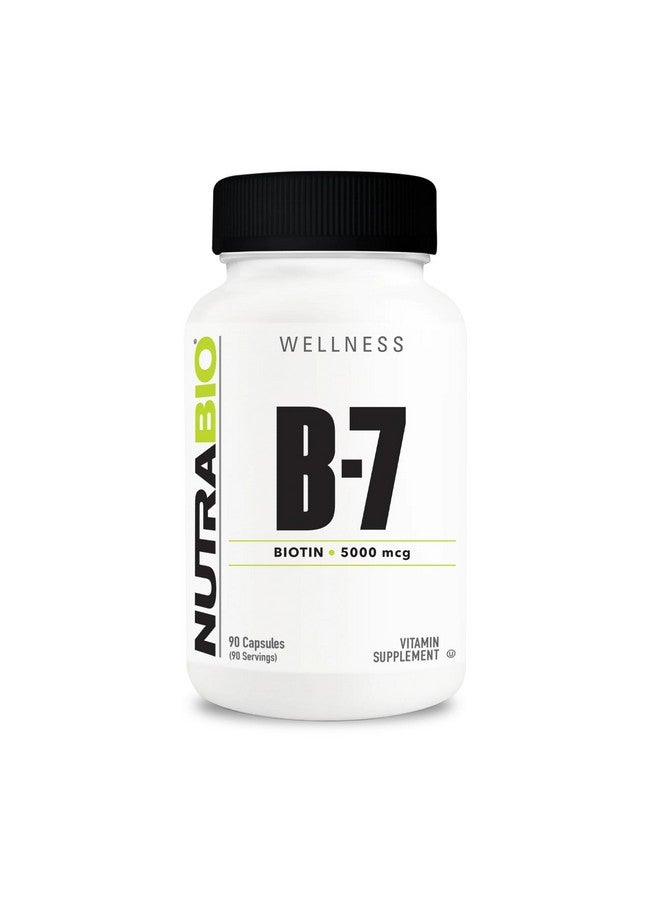 NutraBio مكمل نوترا بايو البيوتين (فيتامين ب-7) ، 5000 ميكروغرام - قد يساعد في تعزيز صحة الشعر والبشرة والأظافر ، 90 كبسولة نباتية - Image 1