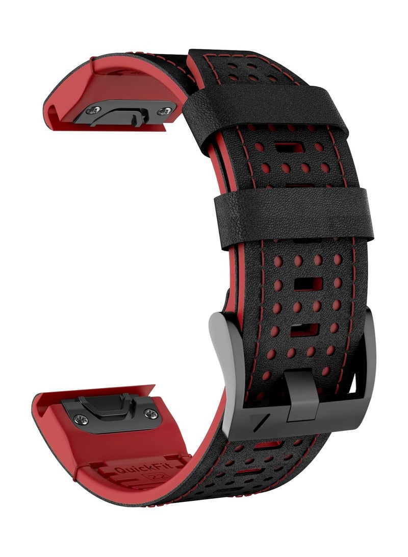 SYOSI Silicone Watch Strap for Fenix 7 Genuine Leather Strap with Silicone Lining Stitching Soft and Breathable Suitable for Fenix 7 Pro Fenix 6 Pro Fenix 6 Fenix 5 MARQ D2 Series - Image 1