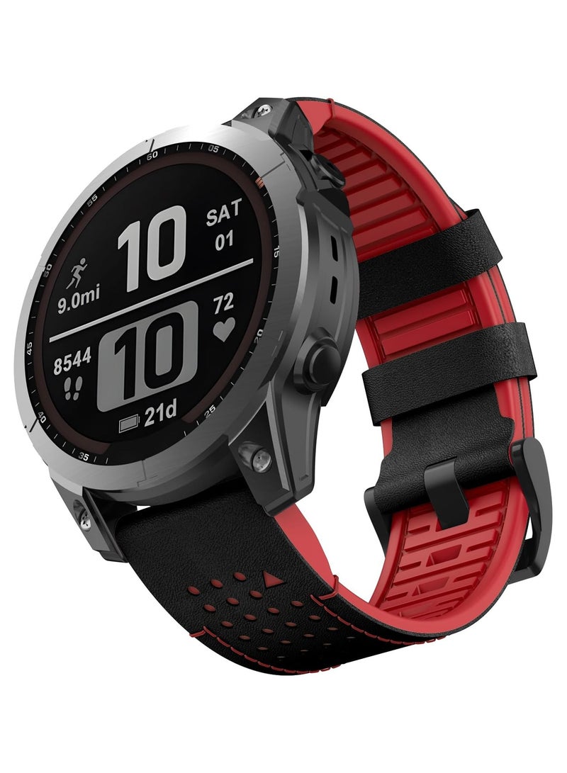 SYOSI Silicone Watch Strap for Fenix 7 Genuine Leather Strap with Silicone Lining Stitching Soft and Breathable Suitable for Fenix 7 Pro Fenix 6 Pro Fenix 6 Fenix 5 MARQ D2 Series - Image 2
