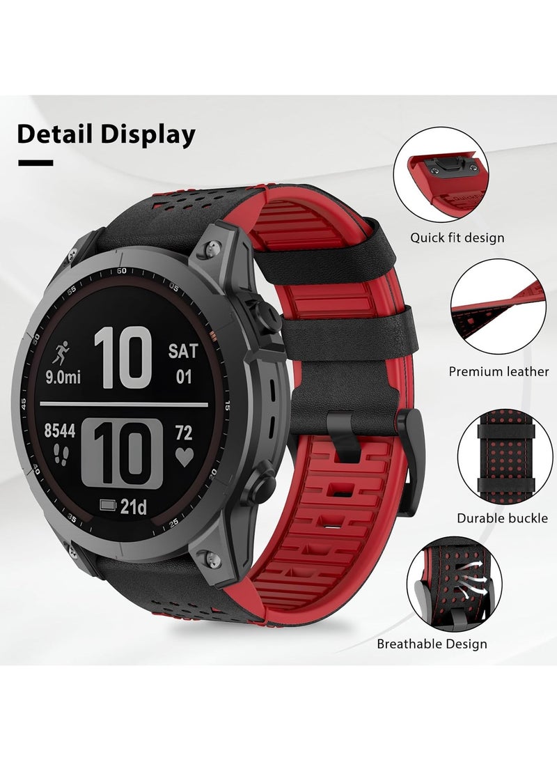 SYOSI Silicone Watch Strap for Fenix 7 Genuine Leather Strap with Silicone Lining Stitching Soft and Breathable Suitable for Fenix 7 Pro Fenix 6 Pro Fenix 6 Fenix 5 MARQ D2 Series - Image 3