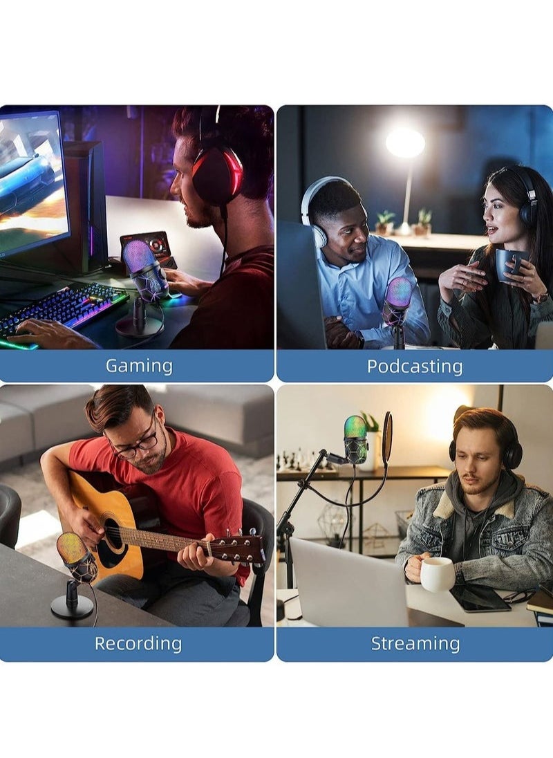 Generic - Gaming Microphone, USB Computer Microphone for PC, Mac, PS4/5, Condenser Podcast Mic for Studio Recording, YouTube, Streaming, with Headphone Jack, Led Light, Mute, Gain, Noise Cancellation - Image 1