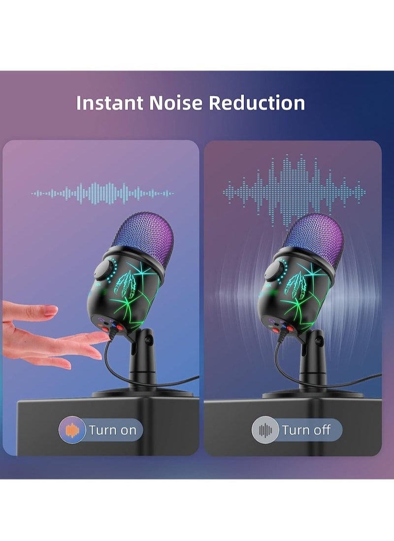 Generic - Gaming Microphone, USB Computer Microphone for PC, Mac, PS4/5, Condenser Podcast Mic for Studio Recording, YouTube, Streaming, with Headphone Jack, Led Light, Mute, Gain, Noise Cancellation - Image 1