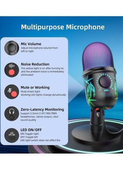 Generic Gaming Microphone, USB Computer Microphone for PC, Mac, PS4/5, Condenser Podcast Mic for Studio Recording, YouTube, Streaming, with Headphone Jack, Led Light, Mute, Gain, Noise Cancellation  - Image 2