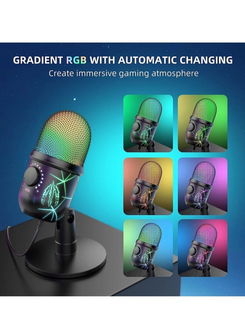 Generic - Gaming Microphone, USB Computer Microphone for PC, Mac, PS4/5, Condenser Podcast Mic for Studio Recording, YouTube, Streaming, with Headphone Jack, Led Light, Mute, Gain, Noise Cancellation - Image 1
