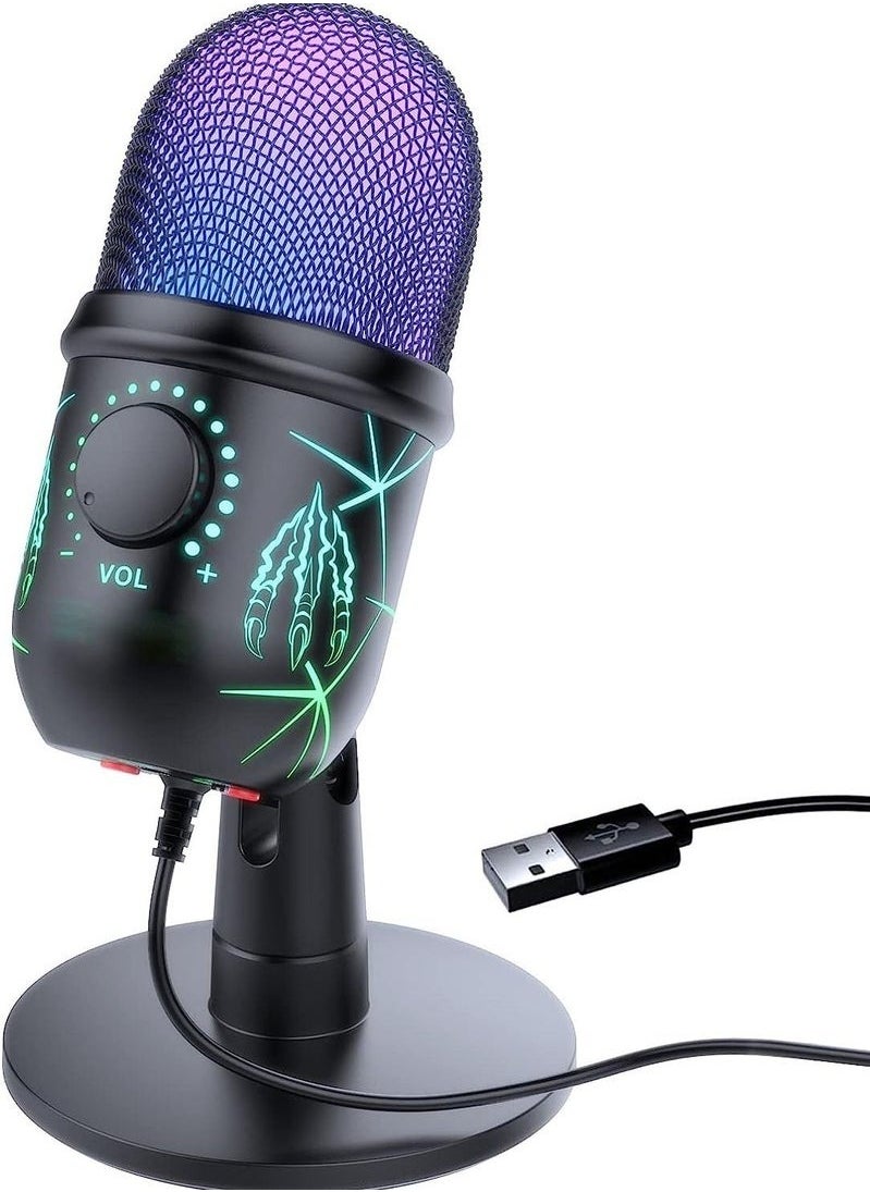 Generic - Gaming Microphone, USB Computer Microphone for PC, Mac, PS4/5, Condenser Podcast Mic for Studio Recording, YouTube, Streaming, with Headphone Jack, Led Light, Mute, Gain, Noise Cancellation - Image 1