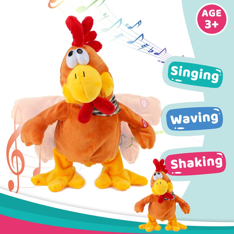 Cuteoy 13" Squawking Chicken Musical Stuffed Animal Plushies Walking Singing Waving Rooster Electronic Interactive Plush Toy for Kids Boys Girls Easter - Image 3