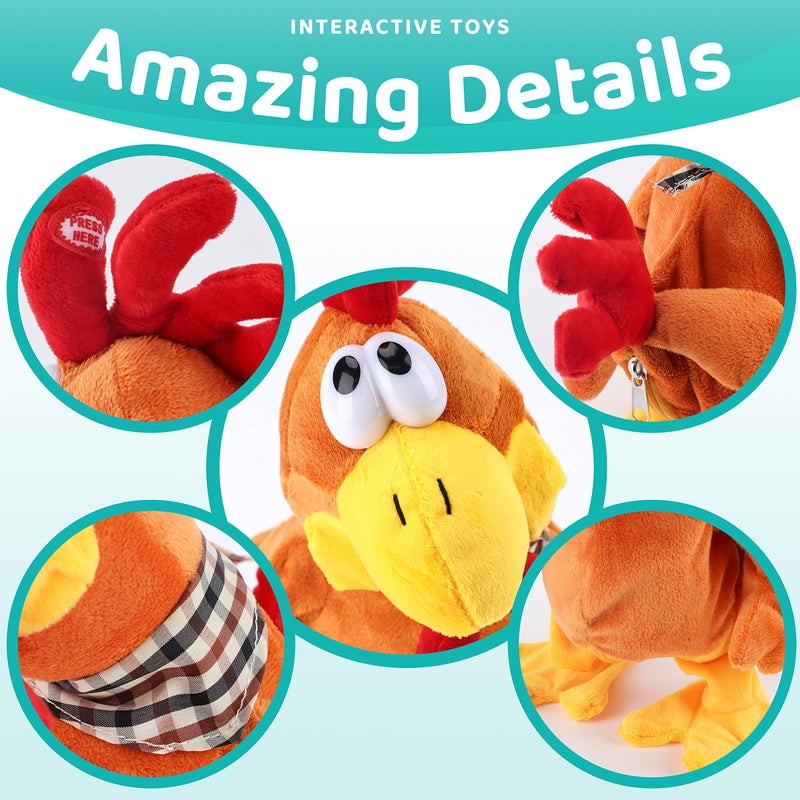 Cuteoy 13" Squawking Chicken Musical Stuffed Animal Plushies Walking Singing Waving Rooster Electronic Interactive Plush Toy for Kids Boys Girls Easter - Image 4