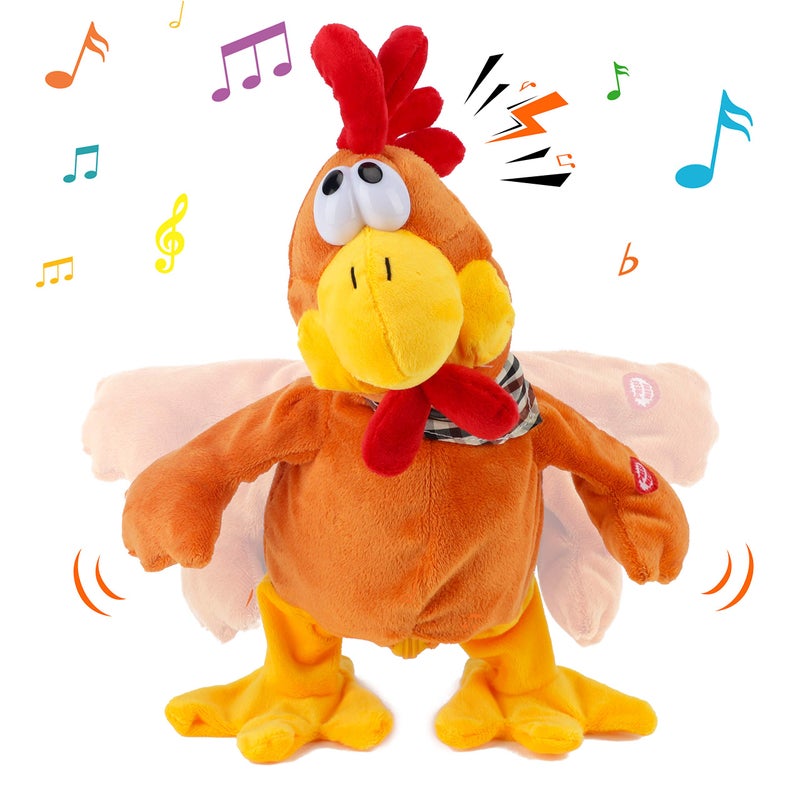 Cuteoy 13" Squawking Chicken Musical Stuffed Animal Plushies Walking Singing Waving Rooster Electronic Interactive Plush Toy for Kids Boys Girls Easter - Image 1