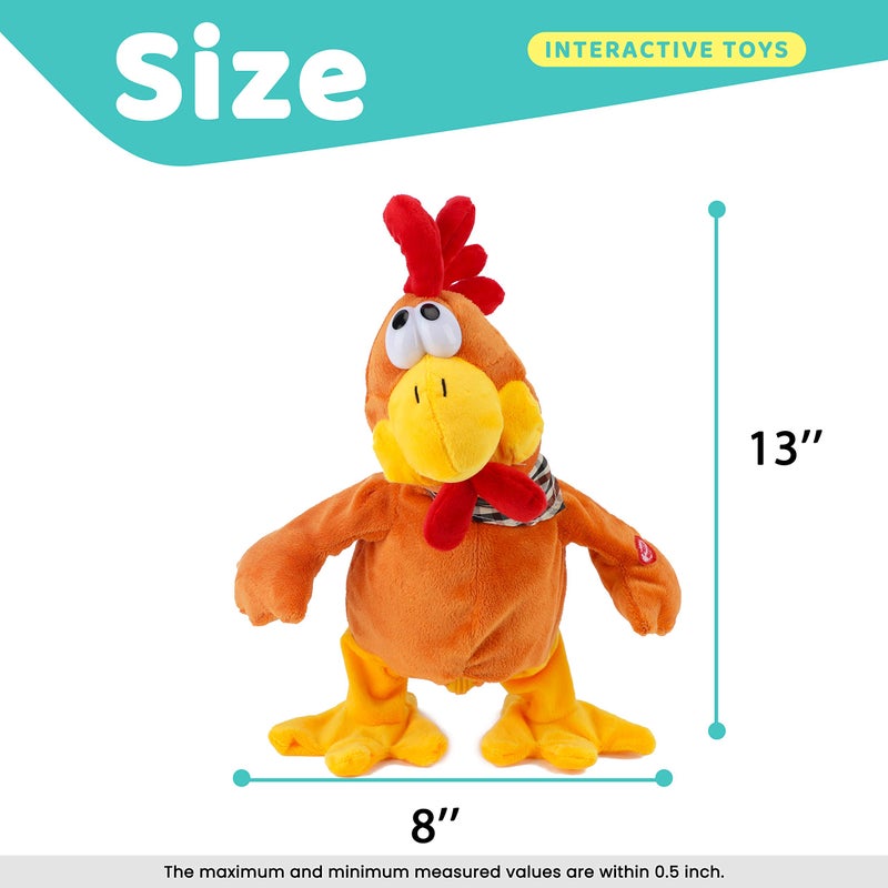 Cuteoy 13" Squawking Chicken Musical Stuffed Animal Plushies Walking Singing Waving Rooster Electronic Interactive Plush Toy for Kids Boys Girls Easter - Image 2