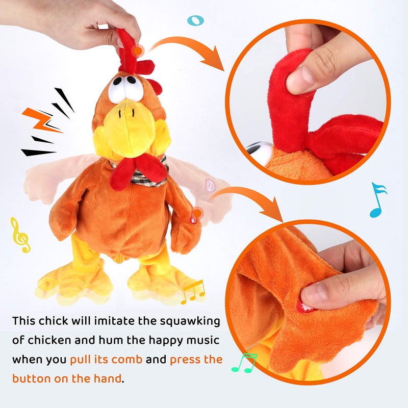 Cuteoy 13" Squawking Chicken Musical Stuffed Animal Plushies Walking Singing Waving Rooster Electronic Interactive Plush Toy for Kids Boys Girls Easter - Image 5