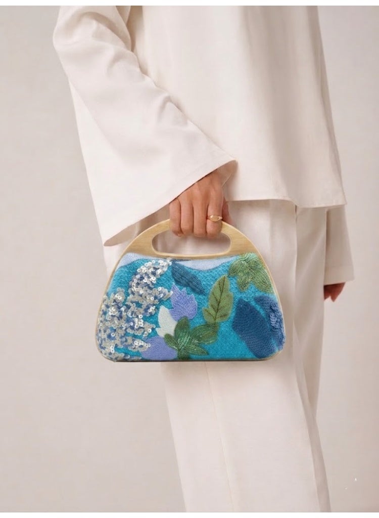 لايف ستيلاش  حقيبة كروس للسهره بتفاصيل الزهور المطرزة - ازرق ZS-11 - Image 3