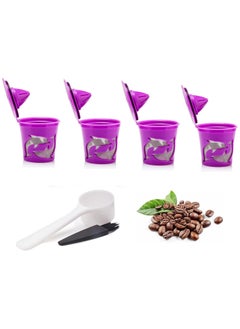 Reusable Coffee Filters, Refillable Espresso Coffee Capsules, Reusable Coffee Pods, K Cup Coffee Pod Filters & Scoop, 304 Stainless Steel Microporous Mesh Filter, with Brush(4 Pack)