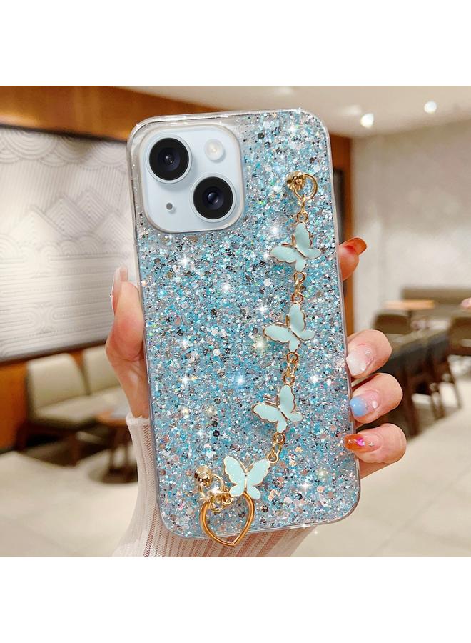 S-TOP Case For iPhone 14 Plus Starry Sequin Butterfly Chain Epoxy TPU Phone Case - Image 1