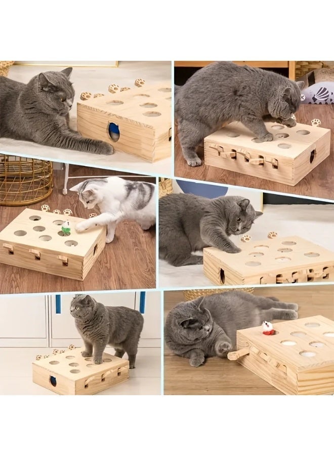 A.M Cat Toys, Whack A Mole Solid Wood Box Interactive Cat Toys for Indoor Cats Kitten Dog Puppy Pet Puzzle Play Fun Catch Mice Game - Image 3