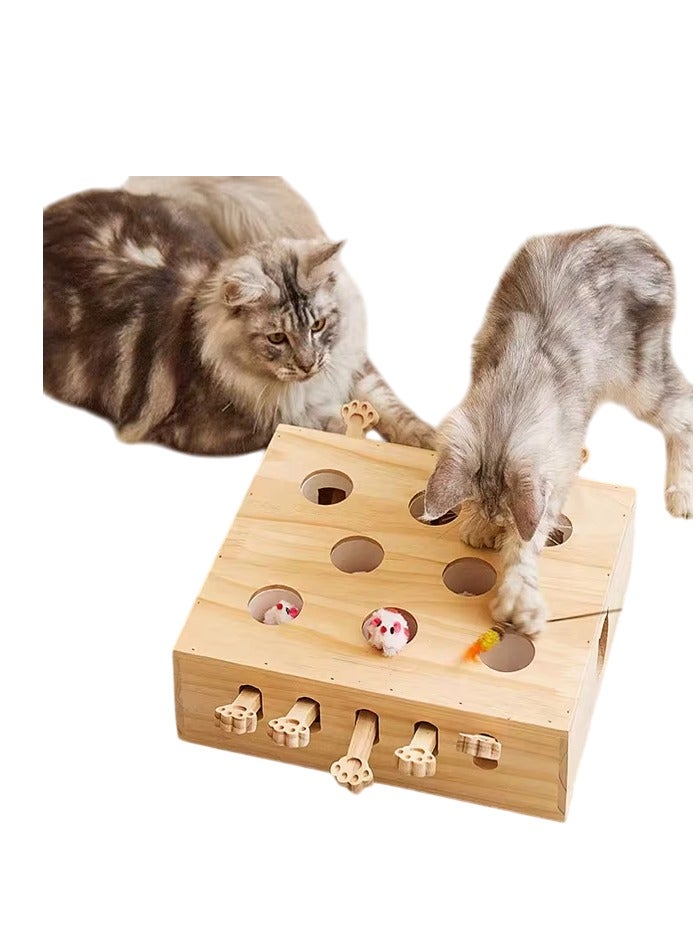 A.M Cat Toys, Whack A Mole Solid Wood Box Interactive Cat Toys for Indoor Cats Kitten Dog Puppy Pet Puzzle Play Fun Catch Mice Game - Image 1