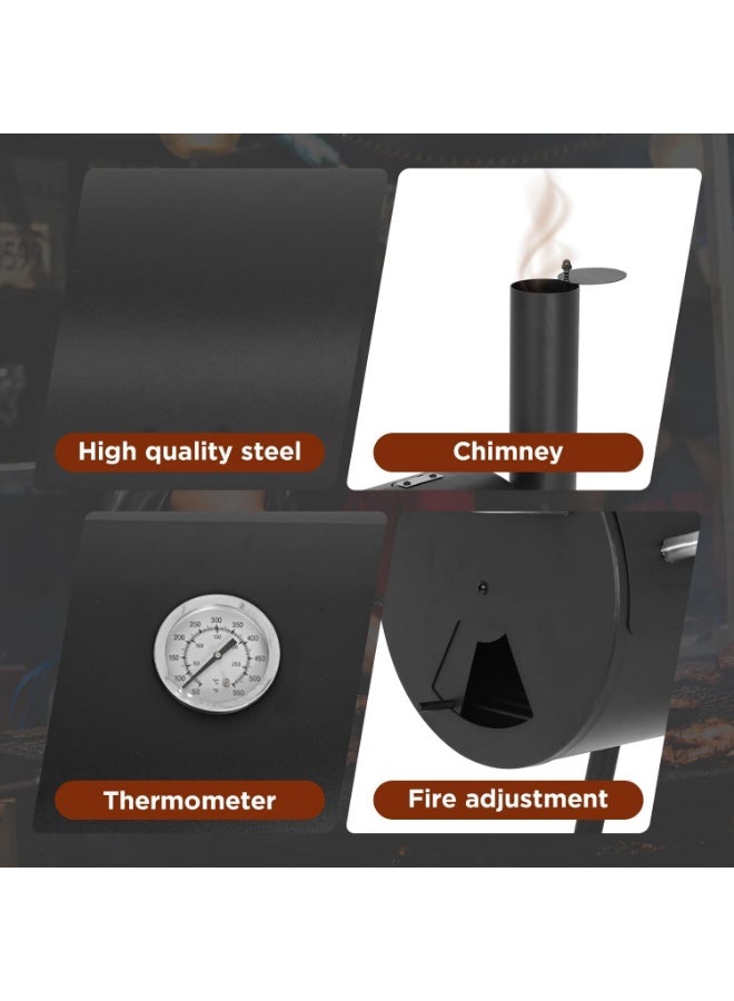 DubaiGallery Professional Offset Smoker Grill with Large Main Chamber, Side Fire Box, Heat Control Venting, Built-In Thermometer, Designed for Low and Slow Smoking, Charcoal Grilling, and Traditional Barbecue Results - Image 3