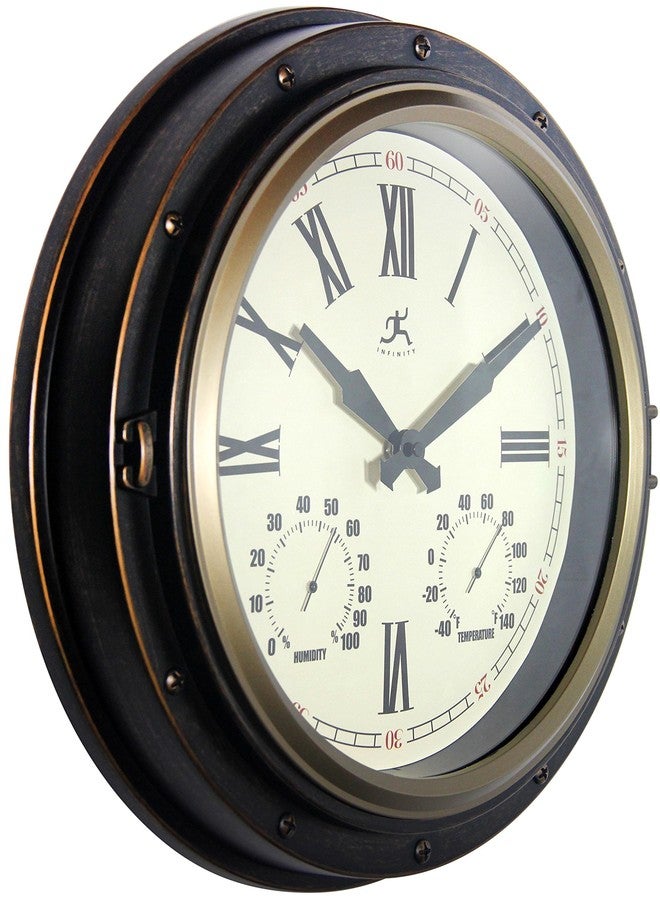 Infinity Instruments Forecaster Indoor/Outdoor Wall Clock, Thermometer, Hygrometer combo, Stylish Durable Waterproof Weather Station for your Home, 16 Inch, Bronze - Image 5