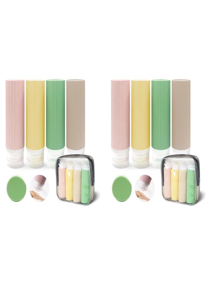 MAYCREATE 8PCS 3oz Travel Bottles Kit for Toiletries Silicone Squeeze Small Refillable Leakproof Bottles for Shampoo Lotion with Storage Pouch - Image 1