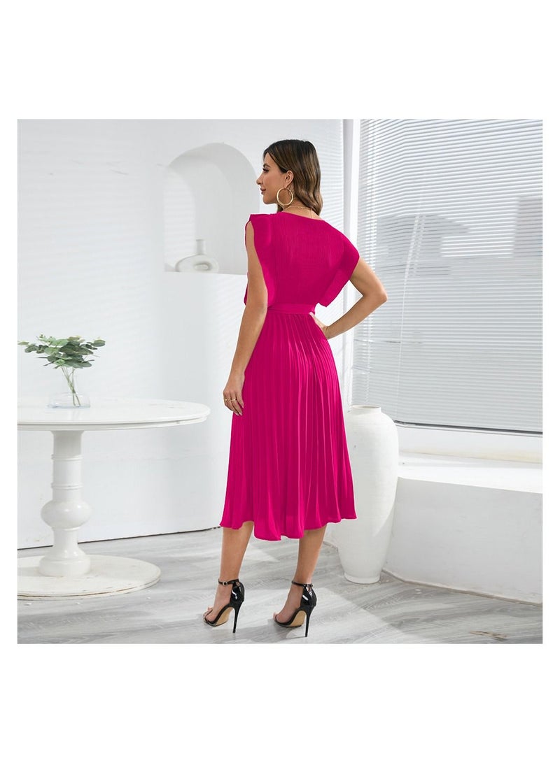 Loquat A Pleated Solid Color Dress With Lotus Leaf Sleeves  - Image 2