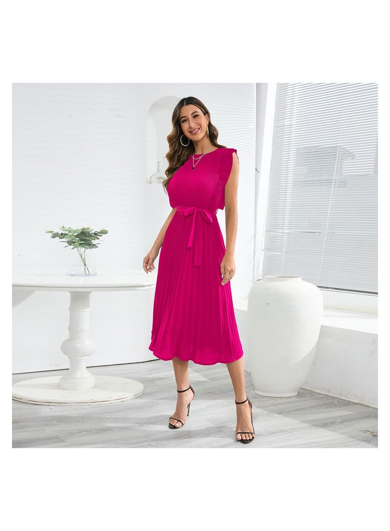 Loquat A Pleated Solid Color Dress With Lotus Leaf Sleeves  - Image 3