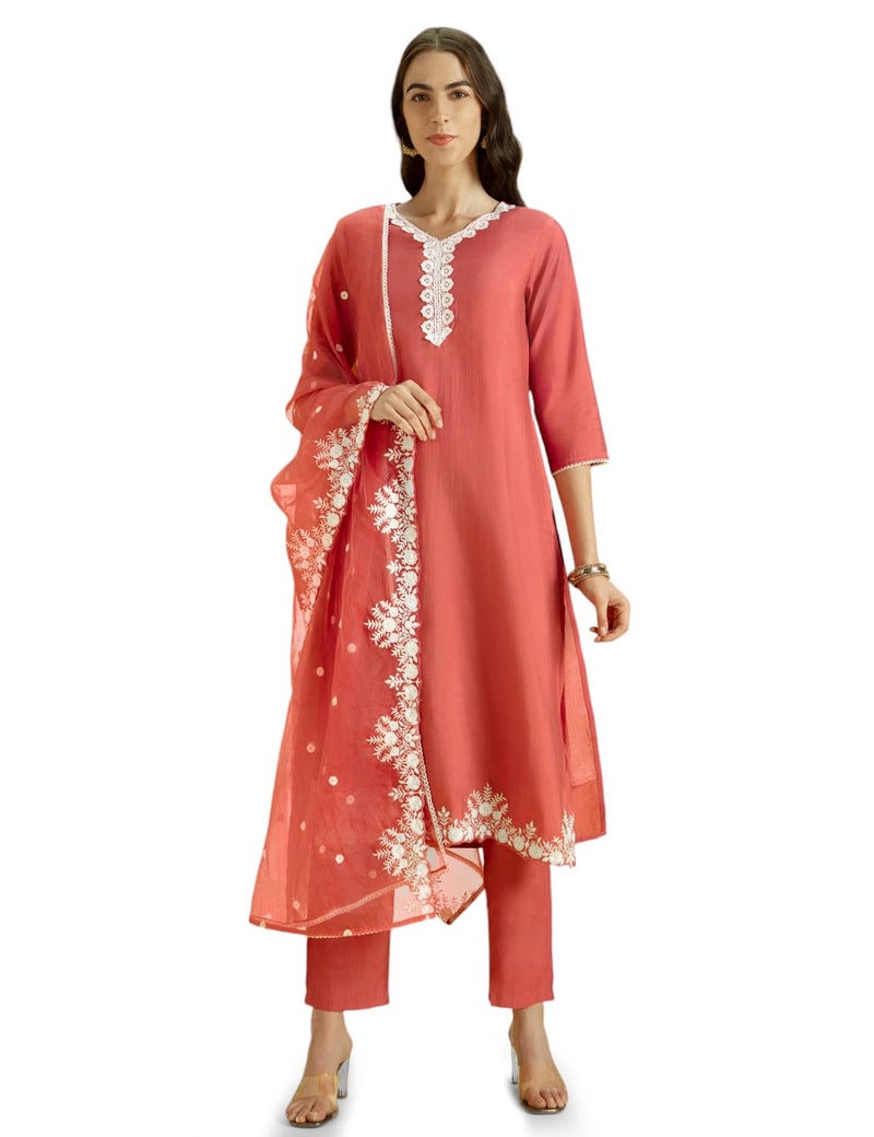 Kaari Women Silk Roman 7525 Kurta Set (KAAAW24WSKD-78860_Rozaana Pink_M) - Image 5