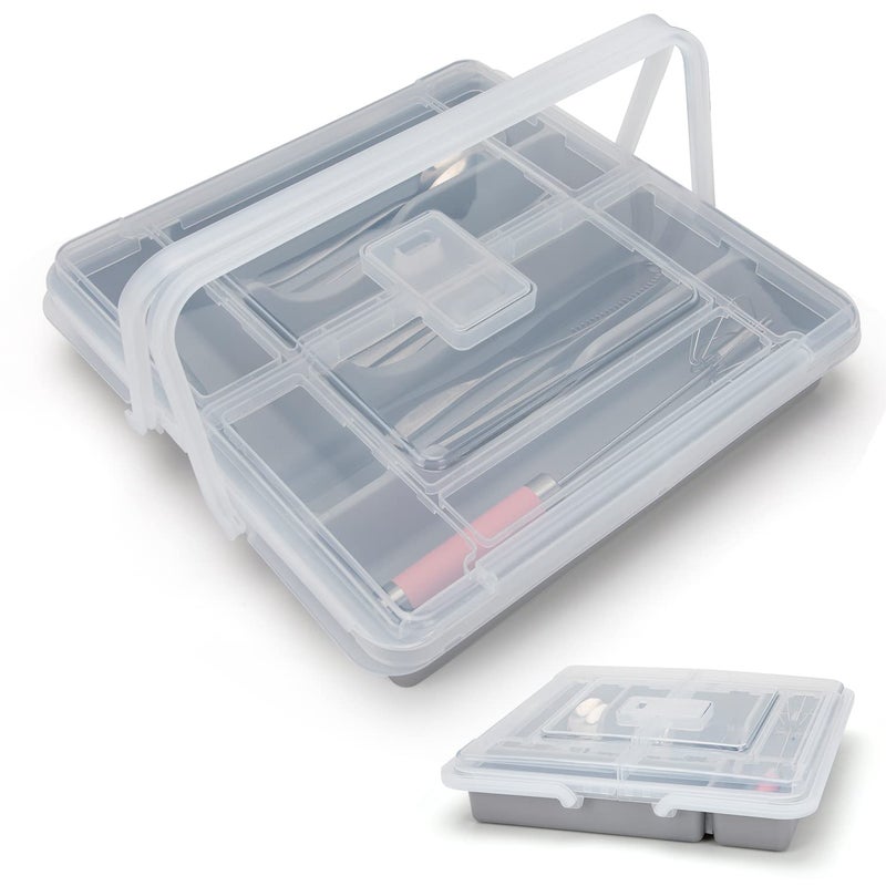 QINOL QINOL Silverware Organizer with Cover Portable Cutlery Holder Flatware Tray with Lid Plastic Silverware Storage Box 5 Compartments for Kitchen Drawer grey 