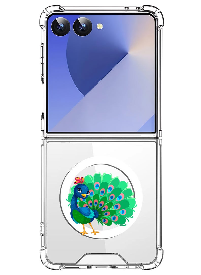 Theodor Magnetic Case for Samsung Galaxy Z Flip 7 Compatible with MagSafe Wireless Charging, Shockproof Phone Bumper Cover peacock - Image 1