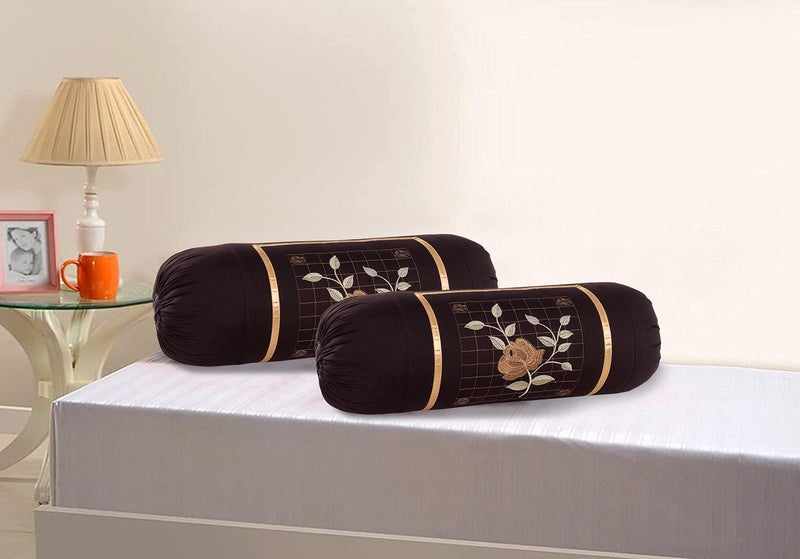 Rj Products أغطية وسائد روجي ميكروفايبر بتطريز الورود - عبوة من 4 قطع باللون الماروني والبني - Image 3