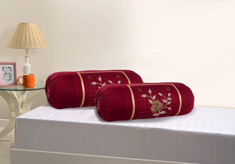 Rj Products أغطية وسائد روجي ميكروفايبر بتطريز الورود - عبوة من 4 قطع باللون الماروني والبني - Image 2