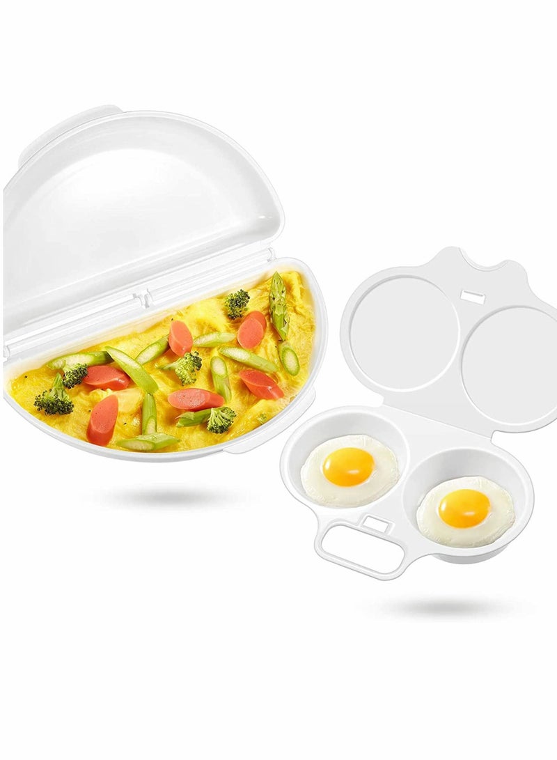 NIBEMINENT Egg Poacher and Omelet Pan for Microwave, 2 Cavity Perfect Poached Eggs, Microwave Cookware Easy Eggs Set Quick Healthy Breakfast, Dishwasher Safe Non-Stick, Kitchen Essentials - Image 1