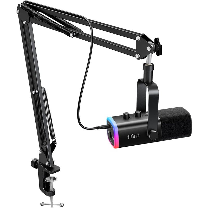 فيفين مجموعة ميكروفون ديناميكي الصوت بمنفذ USB واكس ال ار والفضاء اللوني RGB مع حامل لذراع الرفع وزر لكتم ومقبس سماعة رأس الصوت لألعاب الكمبيوتر والبث والتسجيل والتعليق الصوتي من فيفين، موديل AM8T - Image 1