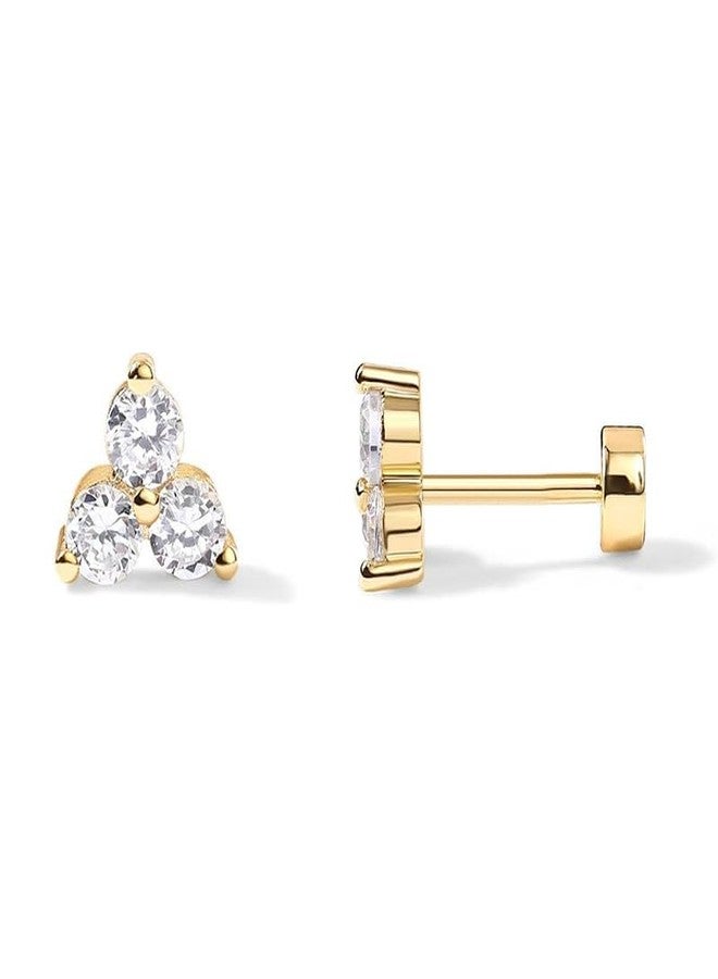 Aaishwarya 3 Diamond Zircon Flatback Studs | 14K Plated Earrings for Women and Girls | Minimal Dainty Multi Piercing Stud |With Screw Back | Lightweight Everyday | Water-Resistant Anti-Tarnish Jewels - Image 1
