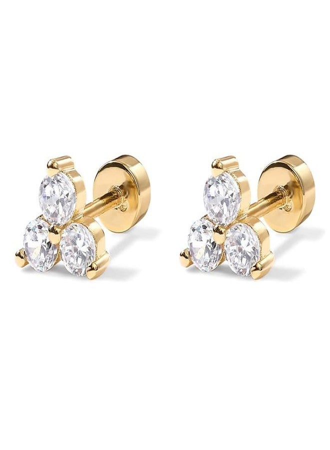 Aaishwarya 3 Diamond Zircon Flatback Studs | 14K Plated Earrings for Women and Girls | Minimal Dainty Multi Piercing Stud |With Screw Back | Lightweight Everyday | Water-Resistant Anti-Tarnish Jewels - Image 5