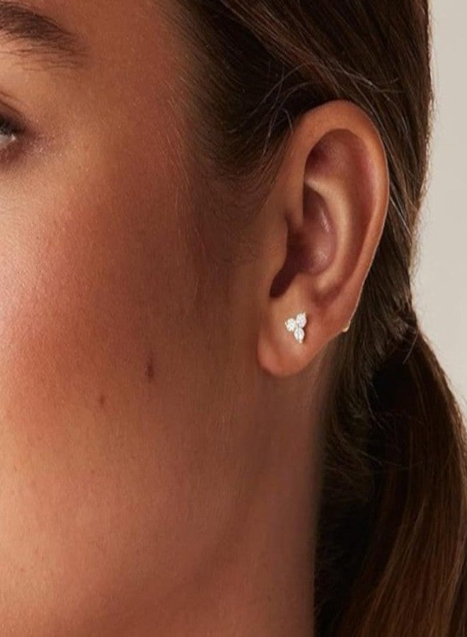 Aaishwarya 3 Diamond Zircon Flatback Studs | 14K Plated Earrings for Women and Girls | Minimal Dainty Multi Piercing Stud |With Screw Back | Lightweight Everyday | Water-Resistant Anti-Tarnish Jewels - Image 2