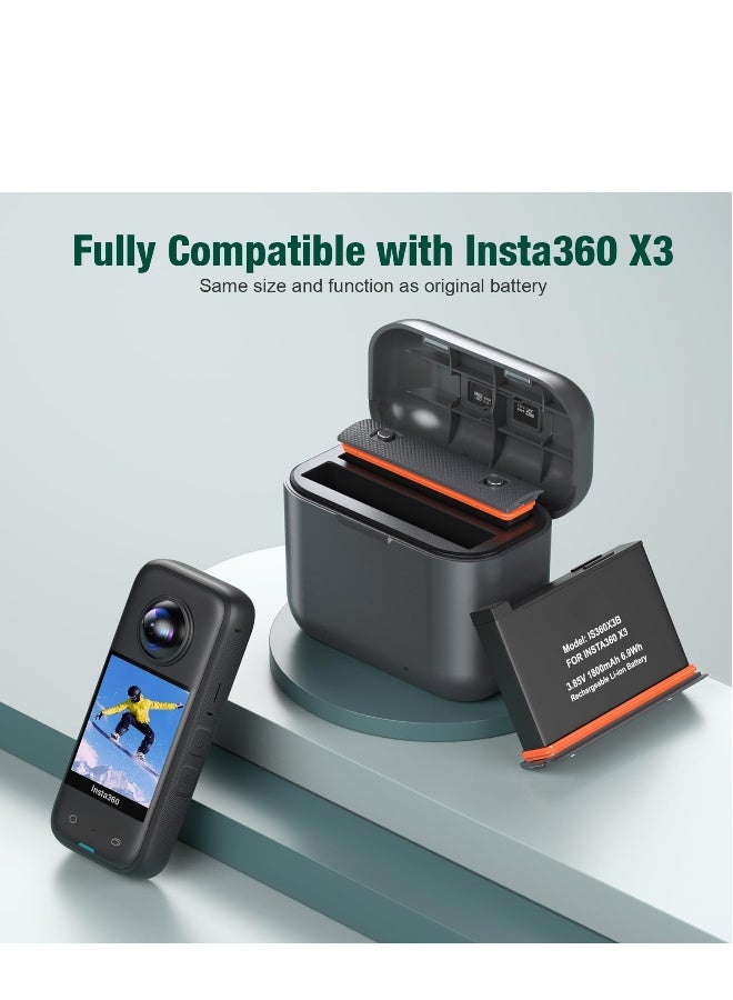 2-Pack Replacement Batteries for Insta360 X3 (1800mAh) with Dual Slot USB Fast Charger Hub - High Capacity Compatible with Insta360 X3 Action Camera (Fully Compatible with Original) - Image 3