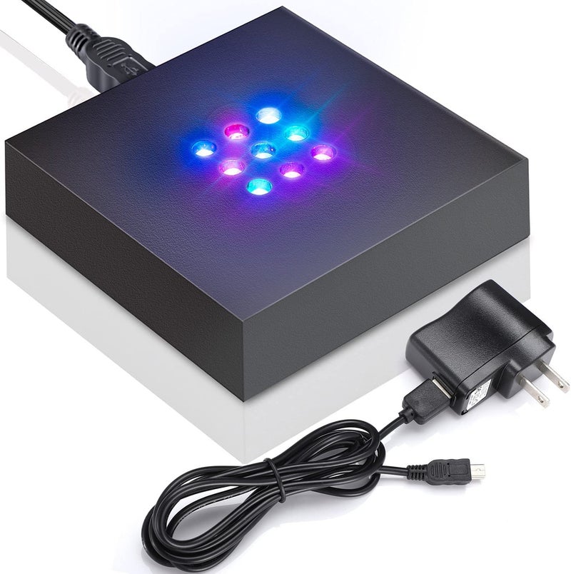 Facmogu 9 LED Lights Base for Crystal 3D Glass Art USBBattery Powered LED Display Base Stand Pedestal Color Show Stand for Crystal Awards Trophies Statues Figurines