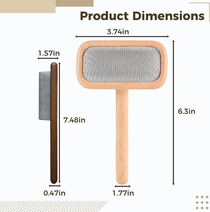 2 Pcs Pet Grooming Brush Set, De-Matting Wood Dog Brush, M Size Slicker Pin Brush for Dogs Cats, Wooden Wide Tooth Comb - Image 5