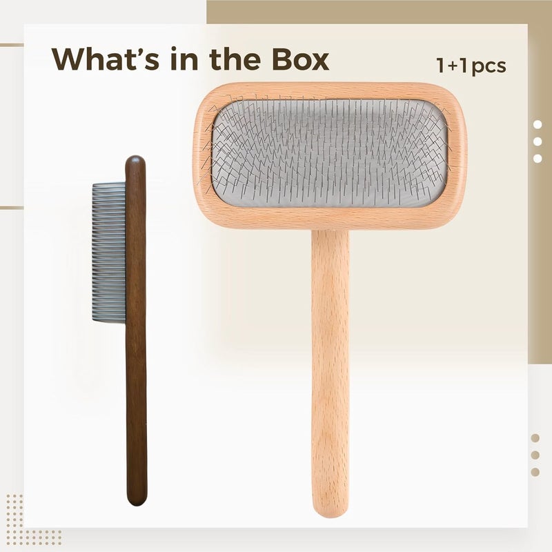 2 Pcs Pet Grooming Brush Set, De-Matting Wood Dog Brush, M Size Slicker Pin Brush for Dogs Cats, Wooden Wide Tooth Comb - Image 4