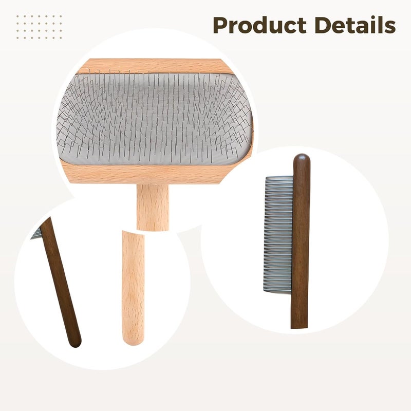 2 Pcs Pet Grooming Brush Set, De-Matting Wood Dog Brush, M Size Slicker Pin Brush for Dogs Cats, Wooden Wide Tooth Comb - Image 3