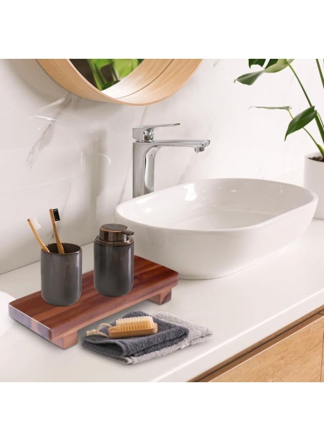 Rectangular Acacia Wood Soap Dish for Sink and Bathtub, Natural Wooden Tray for Soap and Soap Bottles, - Image 3