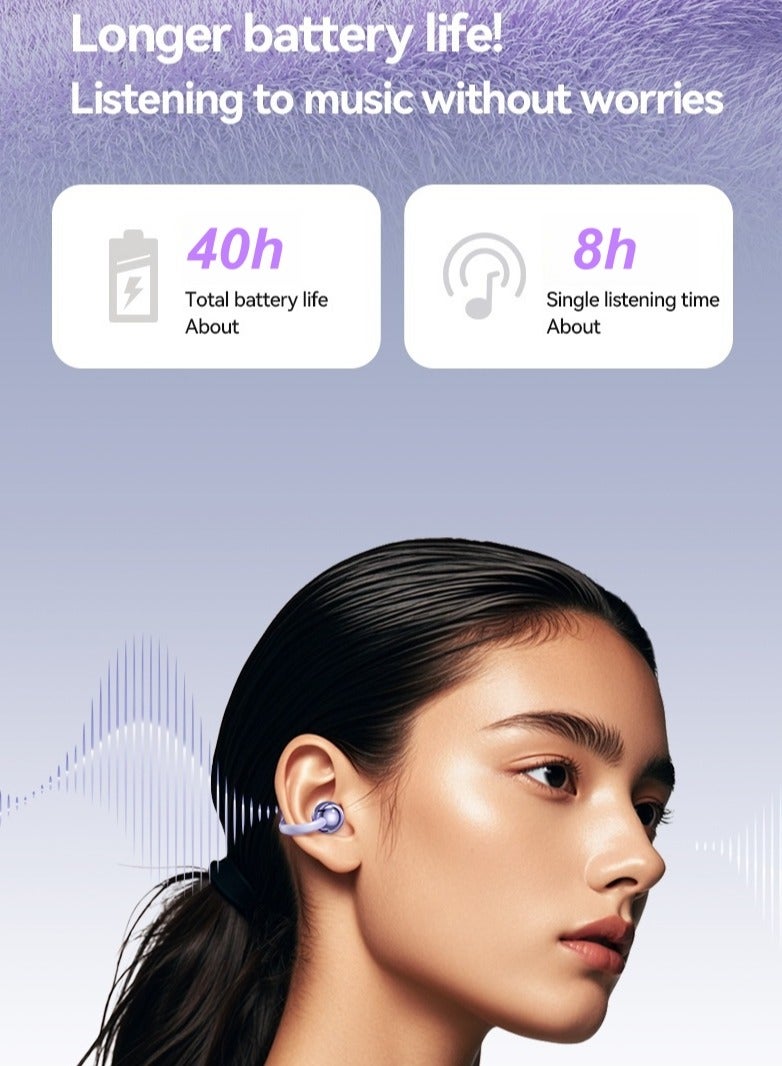 MOTMOOK Open Ear Ring True Open Ear Headphones, Lightweight Comfort Open Ear Clip Wireless Earbuds, Bluetooth 5.4 Headphones with Design Fit Sports Running, Exercise Purple  - Image 2