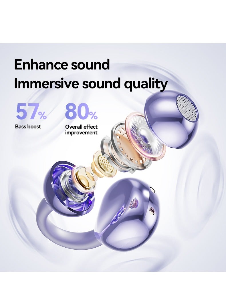 MOTMOOK Open Ear Ring True Open Ear Headphones, Lightweight Comfort Open Ear Clip Wireless Earbuds, Bluetooth 5.4 Headphones with Design Fit Sports Running, Exercise Purple  - Image 4