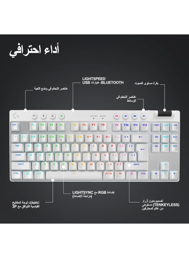 Logitech G PRO X TKL LIGHTSPEED Wireless Gaming Keyboard, Ultra-Portable Tenkeyless Design, LIGHTSYNC RGB, PBT keycaps, Tactile Switches (GX Brown), US INTL Layout - White - Image 4