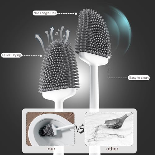 Sellemer Toilet Brush and Holder Set - Flexible Toilet Bowl Brush Head with Silicone Bristles, Compact Size for Storage and Organization, Ventilation Slots Base (1 Pack, White) - Image 3