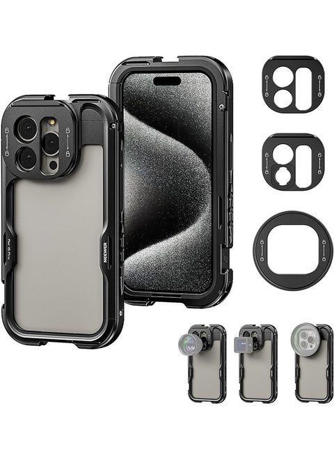 Neewer 15 Pro Cage [2nd Generation], Quick Release Design Video Rig Phone Stabilizer with 67mm Filter Adapter, 17mm Lens Backplate, T Mount Lens Adapter Compatible with Moment T Series Lens, PA043