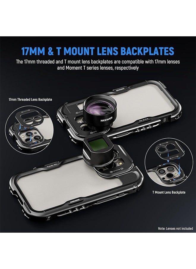 Neewer 15 Pro Cage [2nd Generation], Quick Release Design Video Rig Phone Stabilizer with 67mm Filter Adapter, 17mm Lens Backplate, T Mount Lens Adapter Compatible with Moment T Series Lens, PA043